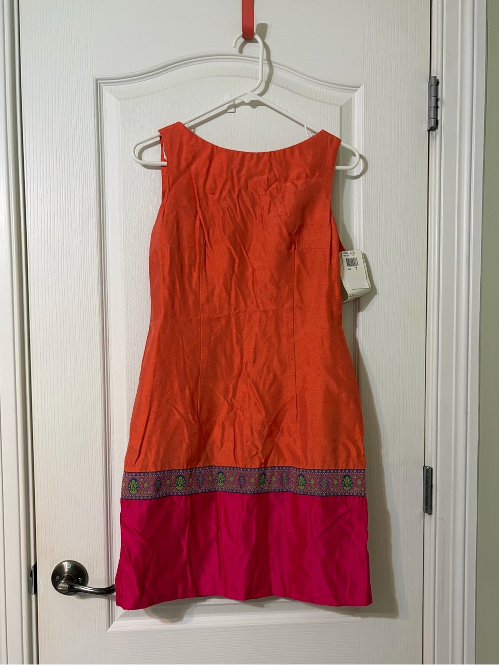 Scarlett Orange Shift Dress with Pink Hem and Embroidered Trim